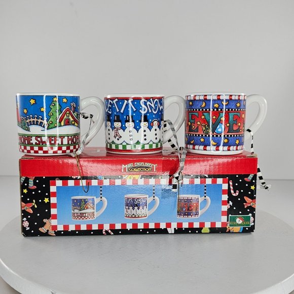 Vintage Mary Engelbreit Three Mug Ornaments Ceramic Kurt Adler - Picture 2 of 8